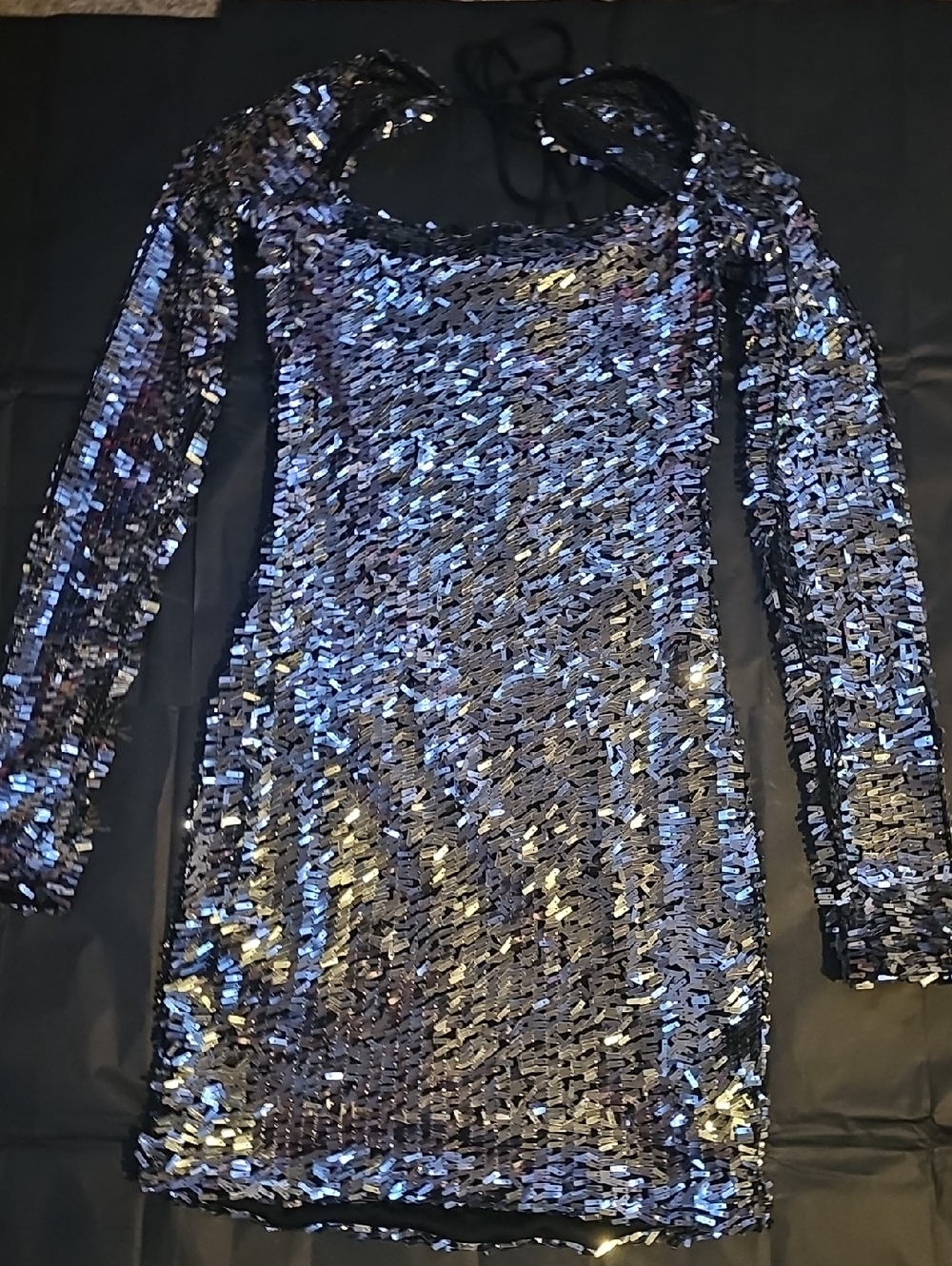 Lucy in the Sky Iridescent Black Sequin Long-Sleeve Mini Dress NEW! NEVER WORN!!